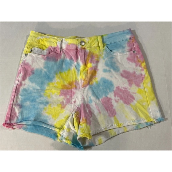 Judy Blue Pants - JUDY BLUE Stretch Denim Shorts Pastel Tie Dye Cut Off Raw Hem Women's SZ MED